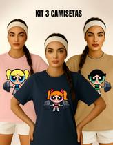 Kit 3 Camisetas Feminina Super Poderosas Academia Streetwear