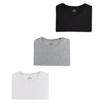 Kit 3 Camisetas Femininas Branco/Preto/Cinza Hering Algodão