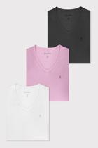 Kit 3 Camisetas Femininas Gola v Polo Wear Sortido