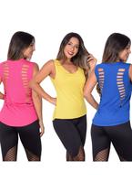 Kit 3 Camisetas Fitness Feminina Recorte Duplo a Laser Treino Academia Kit 3 Camisetas Fitness Feminina Recorte Duplo a Laser Treino Academia