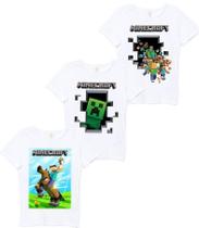 Kit 3 Camisetas Game Minecraft Infantil Branca