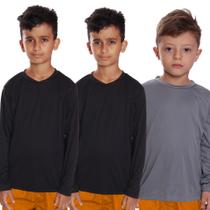 Kit 3 Camisetas Infantil Menino Proteção UV Térmica Solar Manga Longa Camisa Praia Esporte