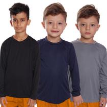 Kit 3 Camisetas Infantil Menino Proteção UV Térmica Solar Manga Longa Camisa Praia Esporte