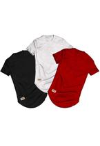 Kit 3 Camisetas Longline Preta, Branca e Vermelha 100% Algodão 30.1 Di Nuevo