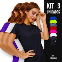 Kit 3 Camisetas MALHA FRIA POLIMIDA femininas Blusinhas Dry Tecido Furadinho Corrida Academia 610