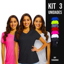Kit 3 Camisetas MALHA FRIA POLIMIDA femininas Blusinhas Dry Tecido Furadinho Corrida Academia 610