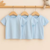 Kit 3 Camisetas Manga Curta Azul Bebê de Malha 100 % Algodão