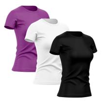 Kit 3 Camisetas Manga Curta Geogus Feminina Baby Look Dry Proteção UV Camisa Blusa Treino Academia Fitness