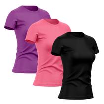 Kit 3 Camisetas Manga Curta Geogus Feminina Baby Look Dry Proteção UV Camisa Blusa Treino Academia Fitness