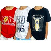 Kit 3 camisetas manga curta infantil 10 ao 16 cores e estampa variadas