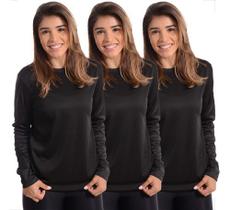 Kit 3 Camisetas Manga Longa Básica Dry Fit Camisas Feminina