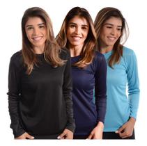 Kit 3 Camisetas Manga Longa Básica Dry Fit Camisas Feminina