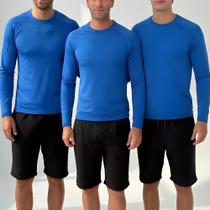 Kit 3 Camisetas Manga Longa Dry Fit Com Elastano Conforto UV Tecido Tecnológico Anti Suor Para Exercícios Academia Corrida Futebol e Treino - Uper