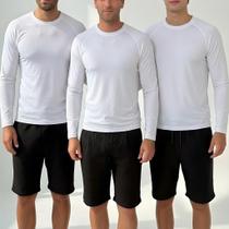 Kit 3 Camisetas Manga Longa Dry Fit Com Elastano Conforto UV Tecido Tecnológico Anti Suor Para Exercícios Academia Corrida Futebol e Treino - Uper