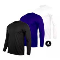 Kit 3 Camisetas Manga Longa Esportiva Masculina Proteção Uv Dry Premium