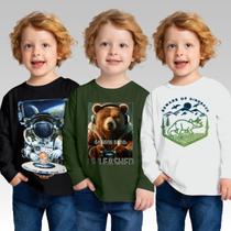 Kit 3 Camisetas Manga Longa Malha Confortável Moderno Sofisticado Kyly Infantil Menino Kit 3 Camisetas Manga Longa Malha Confortável Moderno Sofisticado Kyly Infantil Menino
