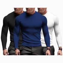 Kit 3 Camisetas Manga Longa Masculina Malha Canelada