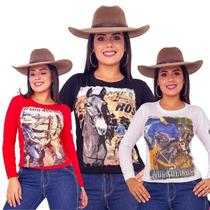 Kit 3 Camisetas Manga Longa Muladeiros Feminina Country