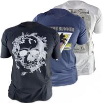 Kit 3 Camisetas Masculina Blusas Estampadas Slim Algodão Premium
