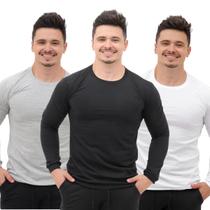 Kit 3 Camisetas Masculina Manga longa Algodão Segunda pele com punho Kit 3 Camisetas Masculina Manga longa Algodão Segunda pele com punho