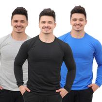 Kit 3 Camisetas Masculina Manga longa Algodão Segunda pele com punho
