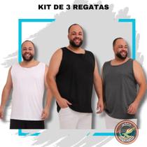 Kit 3 Camisetas Masculina Plus Size Básica 100% Algodão 30.1 Regata Robles Lisa G1 G2 G3