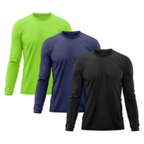 Kit 3 Camisetas Masculina Proteção Solar UV Camisa Térmica Treino Praia Esporte Academia Tecido Dry Fit Gelado