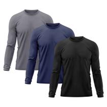 Kit 3 Camisetas Masculina Proteção Solar UV Camisa Térmica Treino Praia Esporte Academia Tecido Dry Fit Gelado