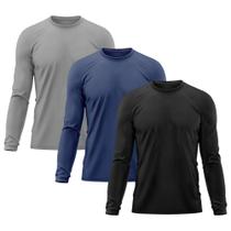 Kit 3 Camisetas Masculina Proteção Solar Uv Manga Longa Segunda Pele - Brás e Cia