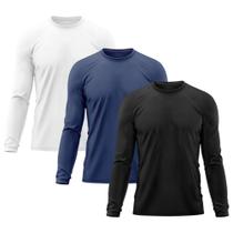 Kit 3 Camisetas Masculina Proteção Solar Uv Manga Longa Segunda Pele