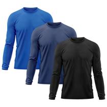 Kit 3 Camisetas Masculina Proteção Solar Uv Manga Longa Segunda Pele