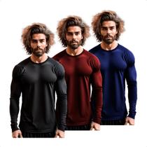 Kit 3 Camisetas Masculina Proteção Uv Dry Fit Manga Longa