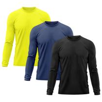 Kit 3 Camisetas Masculina Térmica Proteção Solar UV 50/ Treino Academia Esporte Dry Manga Longa