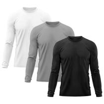 Kit 3 Camisetas Masculina Térmica Proteção Solar UV 50/ Treino Academia Esporte Dry Manga Longa