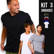 Kit 3 Camisetas Masculinas ALGODÃO Slim Fit Básica T Shirt Camisa Academia Corrida Casual 667