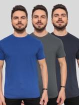 Kit 3 Camisetas Masculinas Básicas 100% Algodão ConfortávelLinhaPremium Azul Marinho Azul Royal e Cinza Kit 3 Camisetas Masculinas Básicas 100% Algodão ConfortávelLinhaPremium Azul Marinho Azul Royal e Cinza