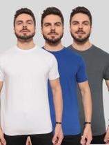 Kit 3 Camisetas Masculinas Básicas 100% Algodão ConfortávelLinhaPremium Branco Azul Royal e Cinza Kit 3 Camisetas Masculinas Básicas 100% Algodão ConfortávelLinhaPremium Branco Azul Royal e Cinza