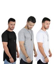 Kit 3 Camisetas Masculinas Long Line Oversize Swag Blusas Lisa Academia Camisas Musculação Namorado