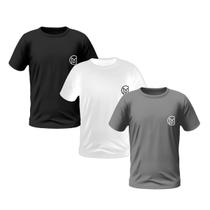 Kit 3 Camisetas Masculinas Manga Curta Bordada Premium (Preto, Branco, Cinza)