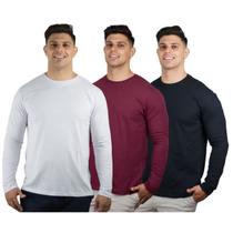 Kit 3 Camisetas Masculinas Manga Longa 100% Algodão Premium TRV