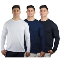 Kit 3 Camisetas Masculinas Manga Longa Slim Algodão 30.1 TRV