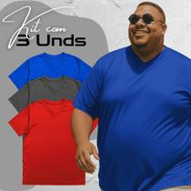 Kit 3 Camisetas Masculinas Plus Size Gola V Dry Fit Lisa Básicas Cores Diversas