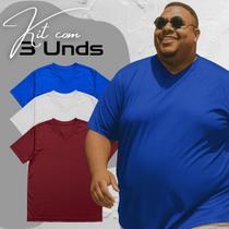 Kit 3 Camisetas Masculinas Plus Size Gola V Dry Fit Lisa Básicas Cores Diversas Kit 3 Camisetas Masculinas Plus Size Gola V Dry Fit Lisa Básicas Cores Diversas