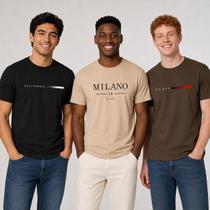 Kit 3 Camisetas Masculinas Premium California, Milano e Paris Com Estilo Urbano Para Homens Modernos