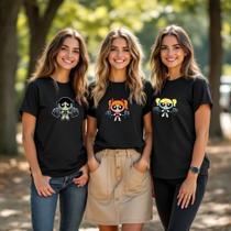 Kit 3 Camisetas Meninas Super Poderosas Manga Blusão Preta