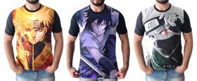 Kit 3 Camisetas Naruto Kakashi Sasuke Camisa Masculina Infantil Algodao