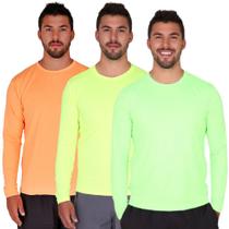 Kit 3 Camisetas Neon Manga Longa Proteção Solar Uv50 Ice Tecido Gelado 1 Verde 1 Amarela 1 Laranja