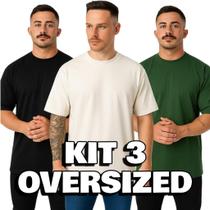 Kit 3 Camisetas Oversized Básica Streetwear Masculina Blusa Oversized Lisa Grande 30.1 Algodão Camiseta Oversized Hap Trap Preta Off Roxa Marrom Verde
