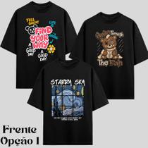 Kit 3 Camisetas Oversized Estampas Variadas Unissex Wear Geek Street Moda Kit 3 Camisetas Oversized Estampas Variadas Unissex Wear Geek Street Moda