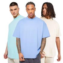 Kit 3 Camisetas Oversized Marfim, Azul Opala, Verde Bebê Algodão